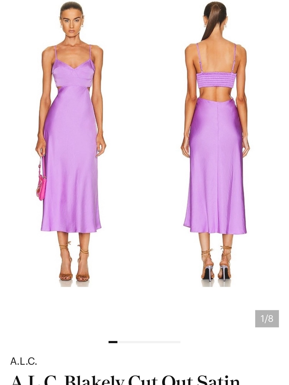 A.L.C. Lilac Satin Midi Dress with Cutout Back